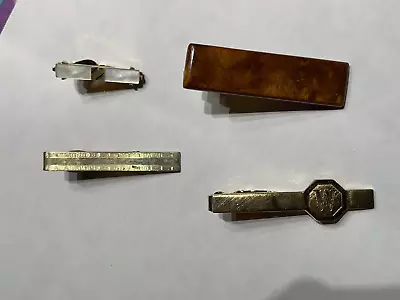 Lot Of 4 Vintage Tie Clips Wood Gold Color Mother Of Pearl W Monogram • $1