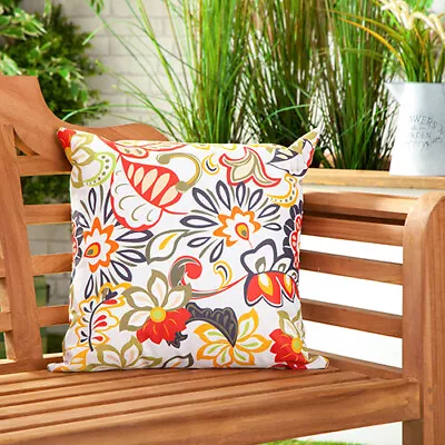 Abstract Floral Water Resistant Outdoor Printed Garden Scatter Cushion Cane • £14.97