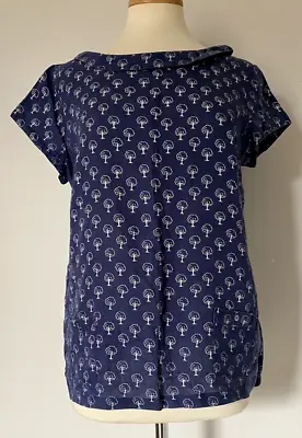 Heyton Navy Blue Short Sleeve Blouse. Tree Print. Size 12. Linen. • £6