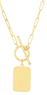 $352 • Buy 14kt Yellow Gold 18  Lite PAPERCLIP Dog Tag Toggle Chain Necklace 3.5grams 2.5MM