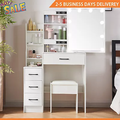 Bedroom Vanity Table Set 10 LED Mirror Makeup Desk W/ Storage Dressing Dresser • $168.75