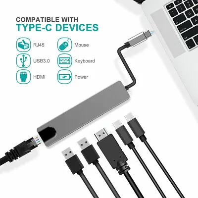 $27.60 • Buy 4K HDMI USB-C Expander USB 3.1 Type-C Hub RJ45 Gigabit Ethernet For Laptop PC