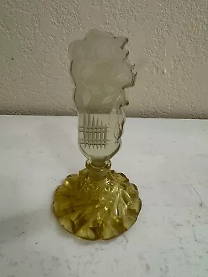 Vintage Czech Yellow Glass Or Crystal Perfume Bottle Floral Stopper W/ Dauber • $125