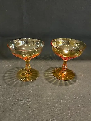 Tiffin Amber Optic Bulbous Stem Sherbet Champagnes Mint Condition • $14