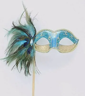 £16.95 • Buy Turquoise & Gold Mask Peacock Feathers Venetian Masquerade Ball Hand Held Stick