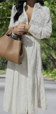 Nwt Zara Dress Size Xs Eyelet White Ivory 4387/021 Long Sleveed • $49.99