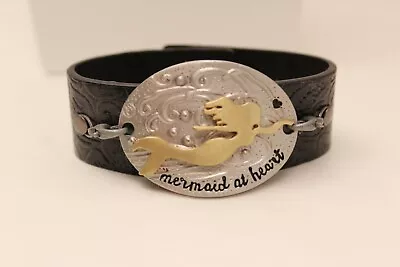 Pretty Black Faux Leather 'MERMAID AT HEART'  7  Bracelet • $18