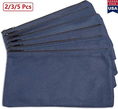 5x Bank Bag Money Bag Safe Deposit Practical Zipper Cash Bag Blue Canvas Bag USA • $8.96