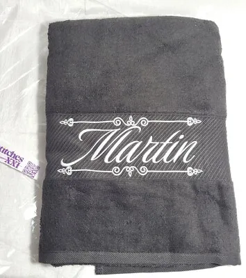 Pre-made Embroidered Monogram Bath Towel 28  X 56  100% Cotton - Black - Martin • $24
