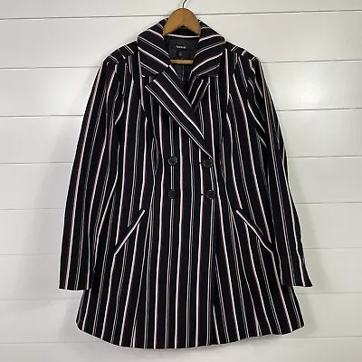 NWT Torrid Black Striped Button Front Twill A-Line Trench Coat Sz 0 / Large • $14.99