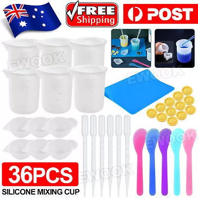 36PCS Silicone Mixing Cups Measuring UV Resin Mold DIY Casting Jewelry Tool • $14.95