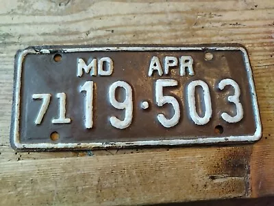 Vintage 1971 Missouri Motorcycle License Plate #19-503 MO. APR 71' • $28