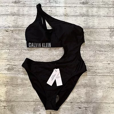 New Calvin Klein Ladies Back Ribbed Cut Out Padded Swimsuit Size Large • £60