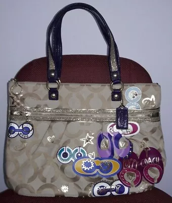 Auth Coach Poppy Glam Glitter Studded Tote Bag Purse 15307_khaki/purple_rare • $129.50