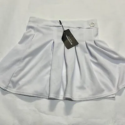 Pretty Little Thing Women’s White Pleated Side Slit Tennis Skirt Size 10  NEW! • $36