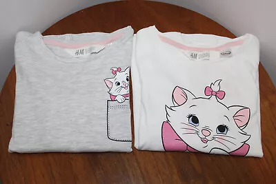 H&M X DISNEY GIRLS LONG SLEEVE TEES 2 PIECES ARISTOCATS MARIE GRAY WHITE SZ 4-6Y • $18.99