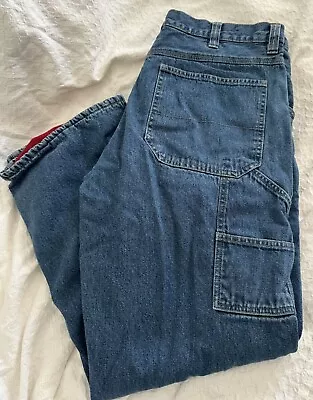 Faded Glory Denim Jeans Red Fleece Lined Men's 38x32 Work Pants • $12.95