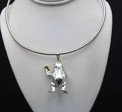 Vintage Necklace Pendant Guitar Frog Omega Solid 925 Sterling Silver Jewelry • $69.99