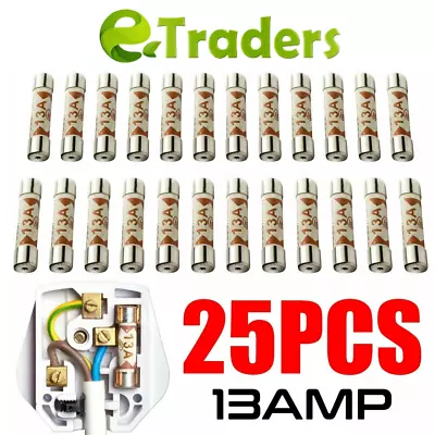 £3.99 • Buy 3A 5A 10A 13A Fuse Domestic Cartridge Plug Household Mains 13 Amp Fuses 25x