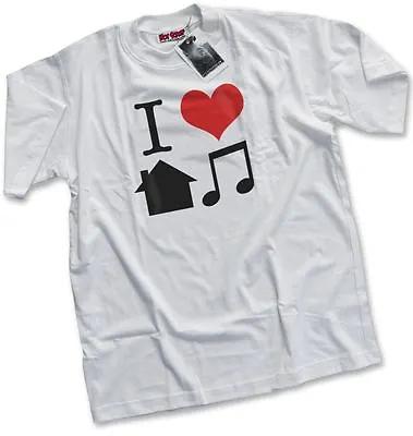 NEW I Love House Music D&B DJ Top Rave Ibiza Club Mens White T-Shirt • £13.99