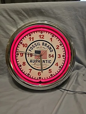 Vintage Rare FOSSIL BRAND Bottle Cap Sign 14 3/4  Red Neon Clock Working • $79.99