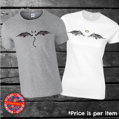 Angel & Devil T-shirt Matching Couples Set Mens Ladies Unisex Gift Funny • £9.99