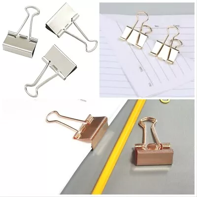 £1.80 • Buy  19,25,32mm ROSE GOLD,SILVER & GOLD  Metal BINDER FOLD BACK BULLDOG CLIPS CLIPS