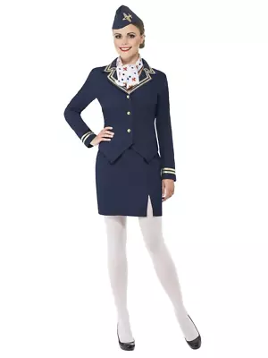 Airways Attendant British Air Hostess Blue Jacket & Dress Costume Fancy Dress • $57.95