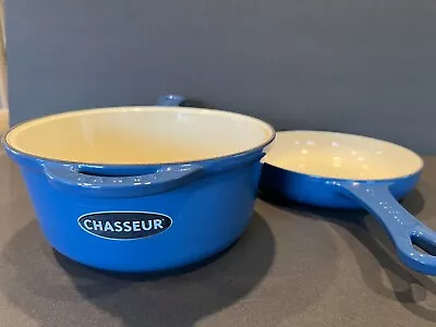 Chasseur French 2.5-quart Combi-Cook 9-inch Cast Iron Sauce Fry Pan Blue EUC • $139.99