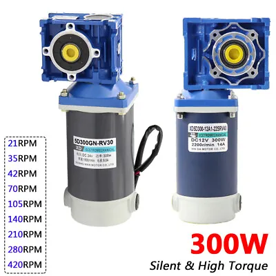 300W DC 12V/24V Worm Gear Reducer Gearbox Motor Gearmotor 21-420 RPM NMRV30/RV40 • $376.69