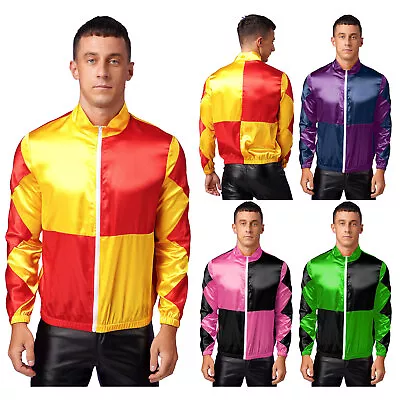 Mens Jockey Jackets Checkerboard Outerwear Front Zipper Halloween Costumes • $15.24