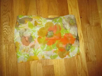 Vintage Glentex Orange Brown Sheer Floral 100% Silk Cowl Neck Infinity Scarf 13  • $12.99