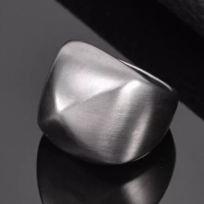 Men's Geometric Sculpture Square Ring Stainless Steel Brushed Silver Size 7-13 • $12.88