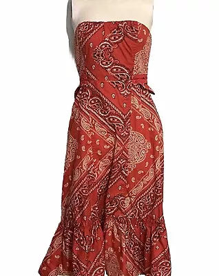 Holding Horses Anthropologie West Stable Dress Bandana Print Coral Strapless XS • $29