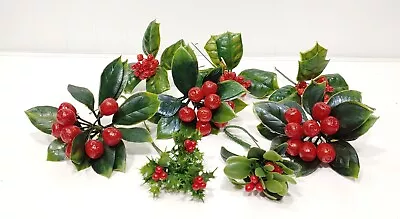 Vintage Plastic Holly Berry Decorative Christmas Arrangement Picks Floral Lot • $12.59