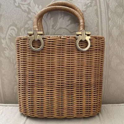 Salvatore Ferragamo Gancini Basket Bag Vintage Rattan Gold Metal Fittings • $575.88