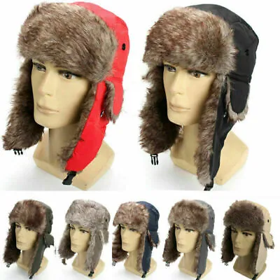 Winter Men Real Rabbit Fur Russian Hat Ushanka Warm Snow Ski Trapper Aviator Hat • £11.19