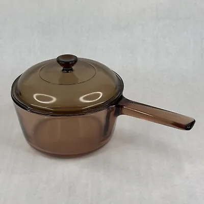 VISIONS Corning France 1.5 Liter Sauce Pan Amber W/Pyrex Lid • $24.96