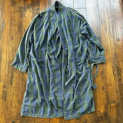Vintage J. Crew Men's Plaid 100% Cotton Flannel Robe | Sz LG | Green Label 90s • $30