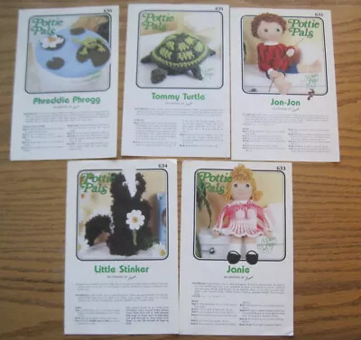 5 Vintage Annie’s Attic Crochet Patterns Pottie Pals Bathroom Décor Skunk Turtle • $10.95