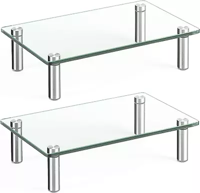 Dual Glass Monitor Stand Riser 2 Pack Computer Monitor Riser Clear Monitor Sta • $46.88