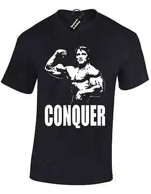 £7.99 • Buy Conquer Arnie Mens T Shirt Tee Gym Wear Arnold Training Bodybuilding Top Fitness