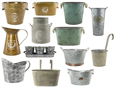 Metal Plant Pots Vintage Milk Churn Bucket Hanging Flower Holder Tree Planters • £21.99