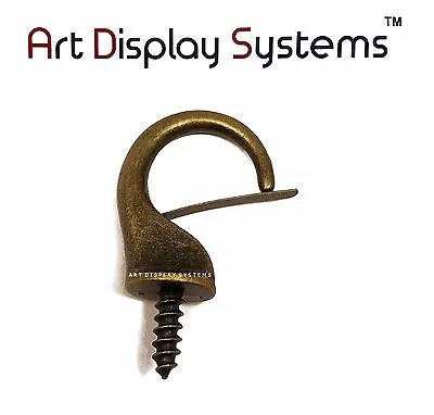 Art Display Systems Large Antique Brass Security Cup Hook–Pro Quality–10 Pack • $15.99