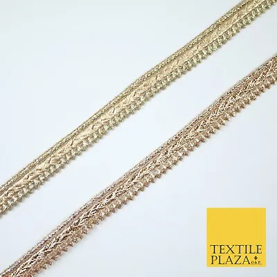 Gold / Rose Slim Metallic Woven Shimmer Zig Zag Trim Border Lace - 1.5cm Wide • £27