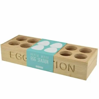 12 Eggs Wooden Egg Station Holder Tray Organizer Hevea Wood Kitchen Storage Rack • £9.95