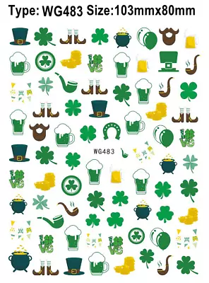 Happy St Patrick's Day Parade Leprechaun Shamrock Beer Gold Hats 3D Nail Sticker • $2.78