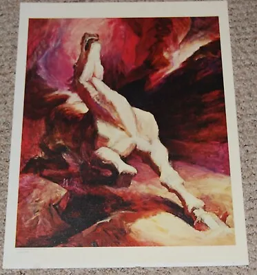 Wild WHITE HORSE Art Vintage Poster 1973 Equestrian Barn Office Decor • $15