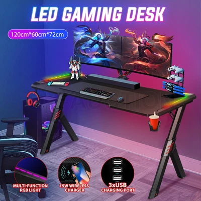 $189.95 • Buy 120CM Gaming Desk Computer Office Racer Table RGB LED Carbon Fiber USB Wireless