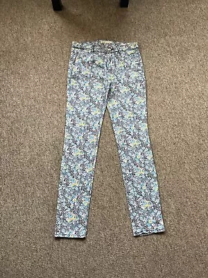 ZARA Jean Style Trousers With Stretch In Pretty Floral Pattern Size 10L   L30.5 • £5.99